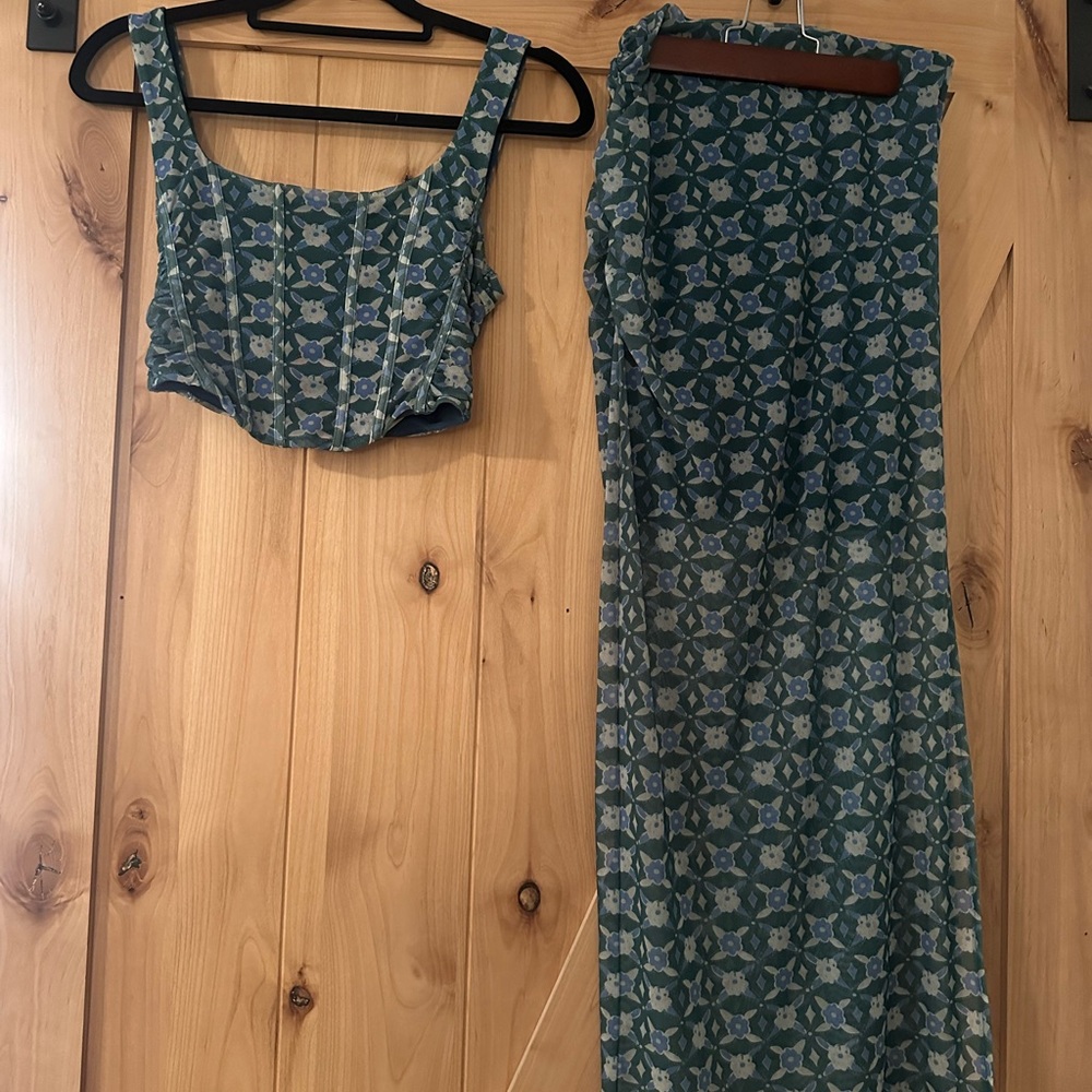 Green and Blue Patterned Two-Piece set from free people